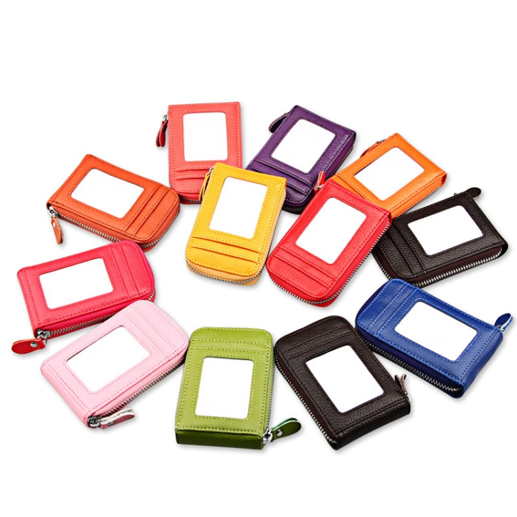 Genuine Cowhide Leather Solid Color Zipper Vertical Card Holder Wallet RFID Blocking Card Bag Protect Case with 12 Card Slots, Size: 11.5*7.5cm(Orange) by bashfashion