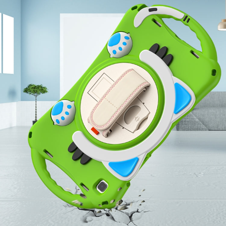 For Samsung Galaxy Tab A7 10.4 2020 SM-T500 Cute Cat King Kids Shockproof Silicone Tablet Case with Holder & Shoulder Strap & Handle(Green) by bashfashion