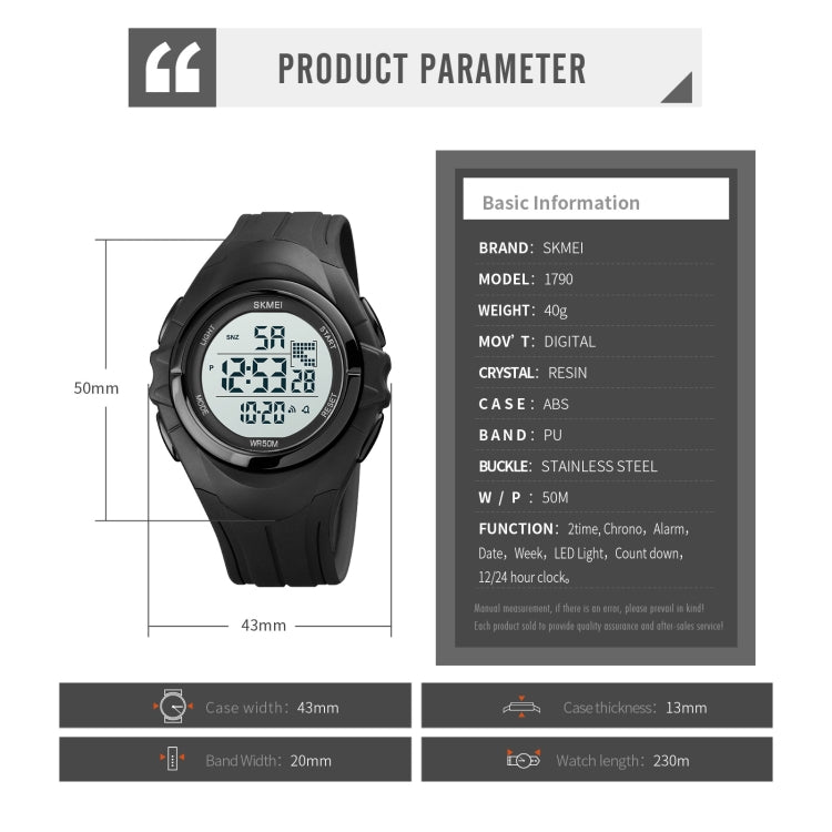 SKMEI 1790 Triplicate Round LED Dual Time Digital Display Luminous Electronic Watch for Men(Silver White) by SKMEI