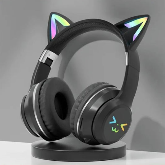 BT612 LED Cat Ear Single Sound Folding Bluetooth Earphone with Microphone(Black) by bashfashion