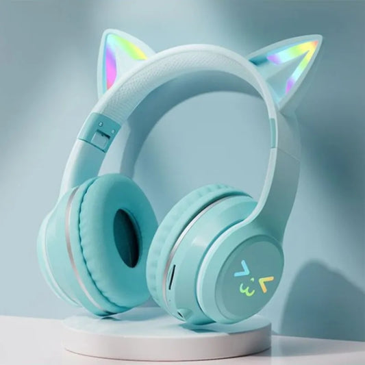 BT612 LED Cat Ear Single Sound Folding Bluetooth Earphone with Microphone(Green) by bashfashion
