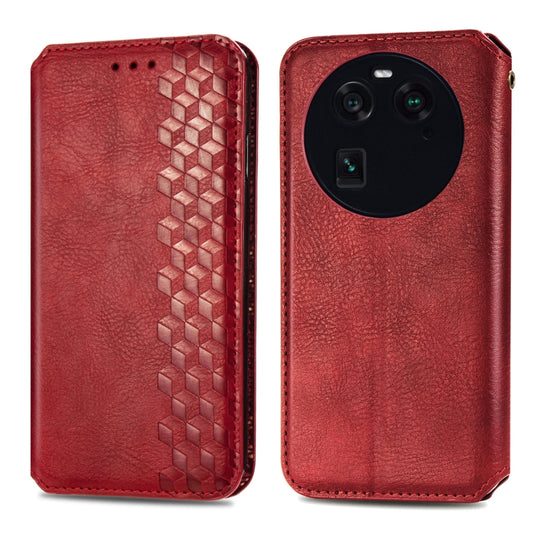 For OPPO Find X6 Cubic Grid Pressed Magnetic Leather Phone Case(Red) by bashfashion