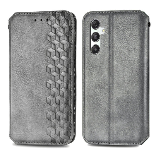 ForSamsung Galaxy M34 5G Cubic Grid Pressed Magnetic Leather Phone Case(Grey) by bashfashion