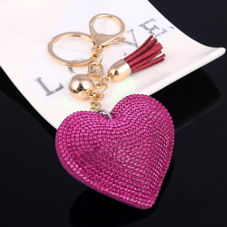 Heart Keychain Leather Tassel Gold Key Holder Metal Crystal Key Chain Keyring Charm Bag Auto Pendant Gift(magenta) by bashfashion