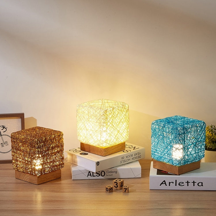 USB Square Sepak Takraw Table Lamp Bedroom Bedside Decorative Light, Spec: Button Switch+Base(Beige) by bashfashion
