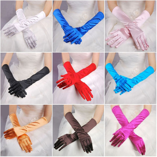 1pair Bride Gloves Satin Long Vintage Travel Sunscreen Dress Wedding Gloves(Pink) by bashfashion