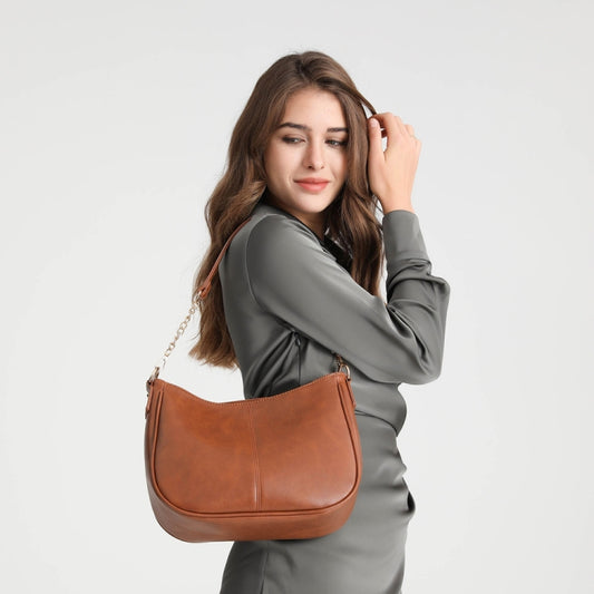 270 Large Capacity Single-shoulder Crossbody Chain Bag Leather Adjustable Underarm Bag(Brown) by bashfashion