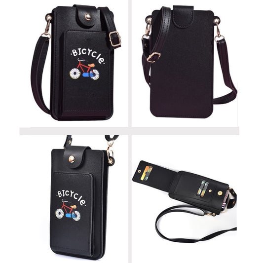 Ladies Mobile Phone Bag One Shoulder Messenger Mini Bag Printed Long Card Holder Wallet(Black) by bashfashion