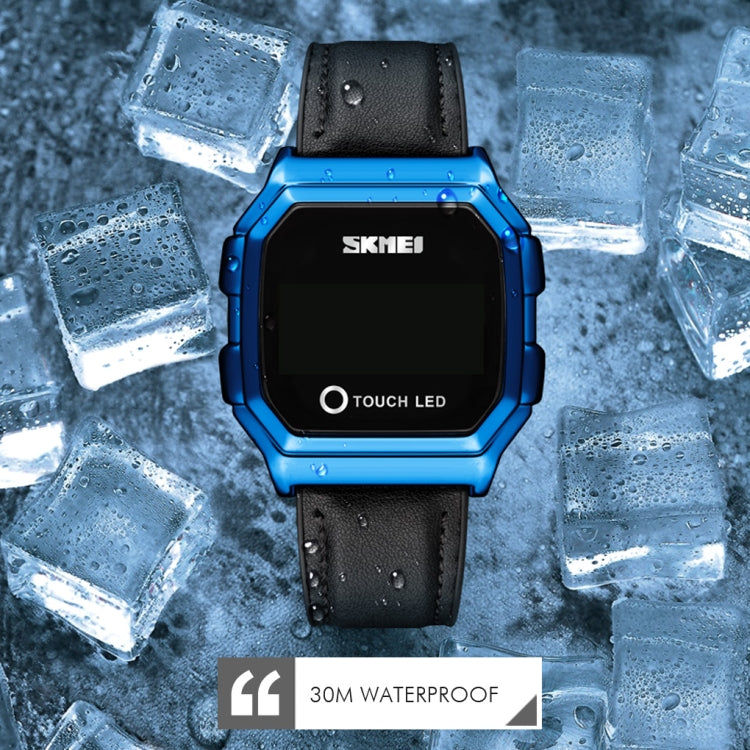 SKMEI 1650 Leather Strap Version LED Digital Display Electronic Watch with Touch Luminous Button(Blue) by SKMEI