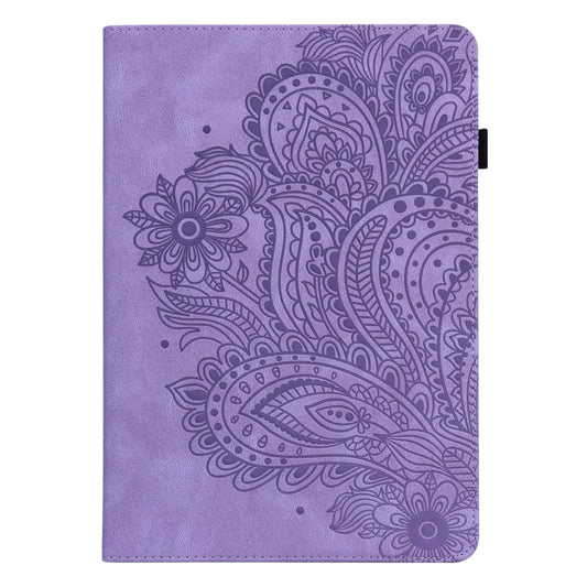 For Samsung Galaxy Tab S9 / S9 FE Peacock Embossed Pattern Leather Tablet Case(Purple) by bashfashion