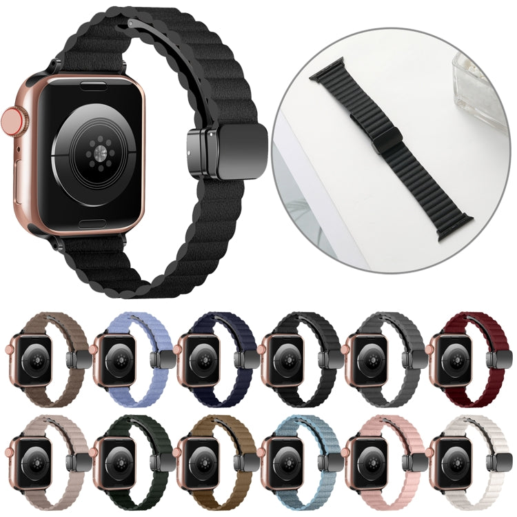 For Apple Watch Series 6 44mm Water Ripple Magnetic Folding Buckle Watch Band, Style: Thin Version(Black) by bashfashion