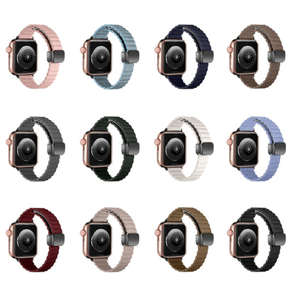 For Apple Watch Series 6 44mm Water Ripple Magnetic Folding Buckle Watch Band, Style: Thin Version(Light Blue) by bashfashion