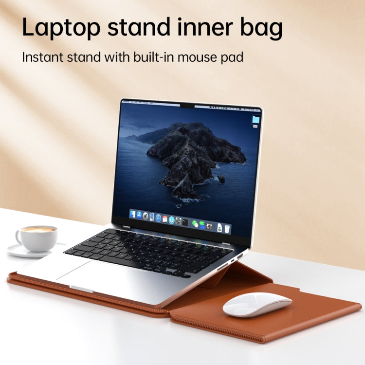 Multifunctional Laptop PU Magnetic Stand Split Liner Bag with Mouse Pad Function, Size:15 inch(Dark Green) by bashfashion