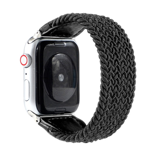 Nylon + Leather Braided Watch Band For Apple Watch Series 7 41mm / 6 & SE & 5 & 4 40mm / 3 & 2 & 1 38mm, Size:M(Black) by bashfashion