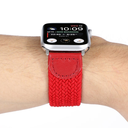Nylon + Leather Braided Watch Band For Apple Watch Series 7 41mm / 6 & SE & 5 & 4 40mm / 3 & 2 & 1 38mm, Size:M(Red) by bashfashion
