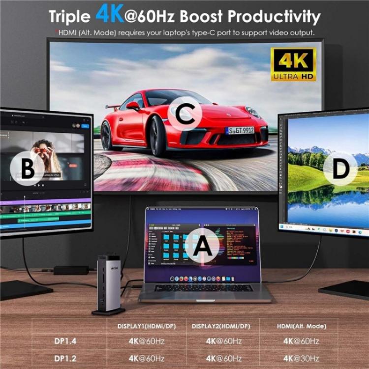 WAVLINK WL-UG69PD13Pro DisplayLink Docking Station 15 in 1 USB-C Hub for MacBook Laptop(AU Plug) by WAVLINK